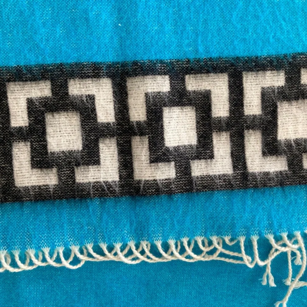 Jonathan Adler Throw 100% Alpaca Wool Blanket Nixon Fringe Turquoise 60